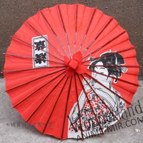 Бумажный Японский зонтик (красный с гейшей) / Japanese umbrella